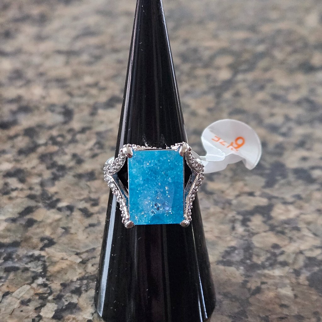 Bomb Party Rg29182 "Enchanted Glamour" Blue Topaz Ice Crystal Sz 6